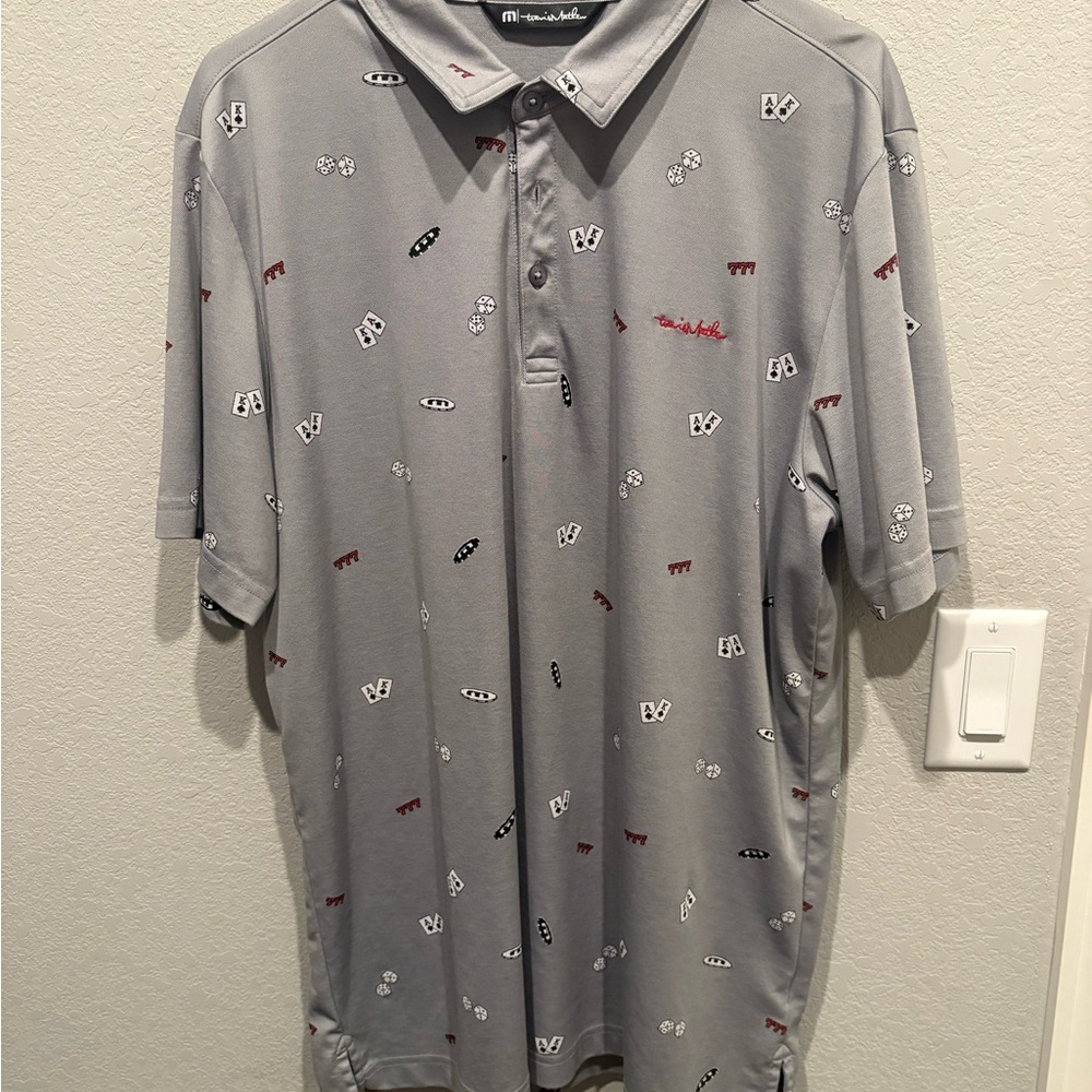 Travis Mathew Gray Polo with Red and White Accents